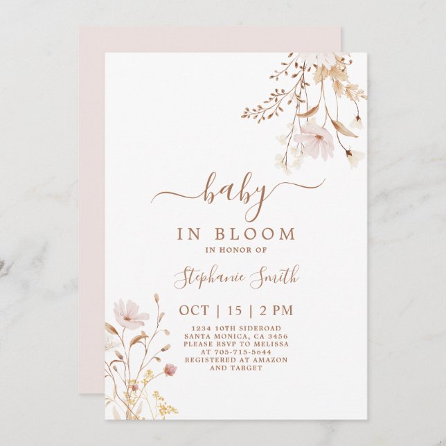 Wildblume Baby Shower Girl Einladung (Vorne/Hinten)