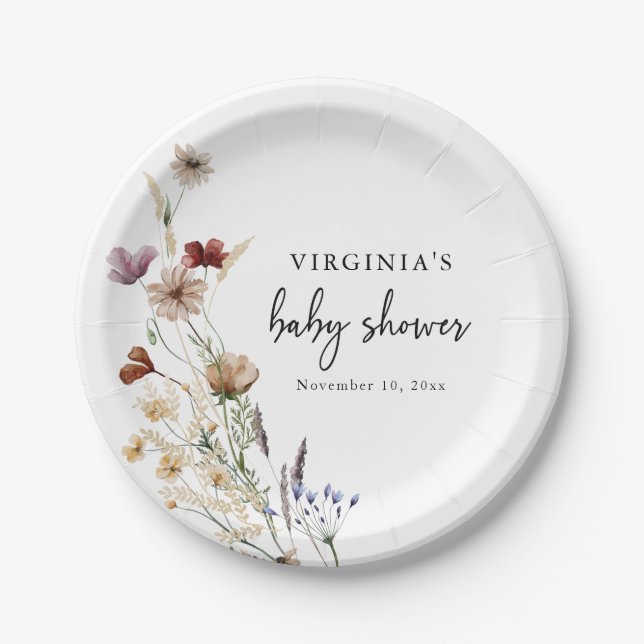 Wildblume Baby Shower Paper Plate Pappteller (Vorderseite)