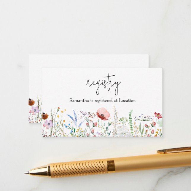 Wildblume Baby Shower Registry Begleitkarte (Vorderseite/Rückseite Beispiel)