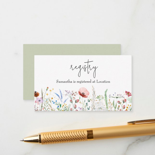 Wildblume Baby Shower Registry Begleitkarte (Vorderseite/Rückseite Beispiel)