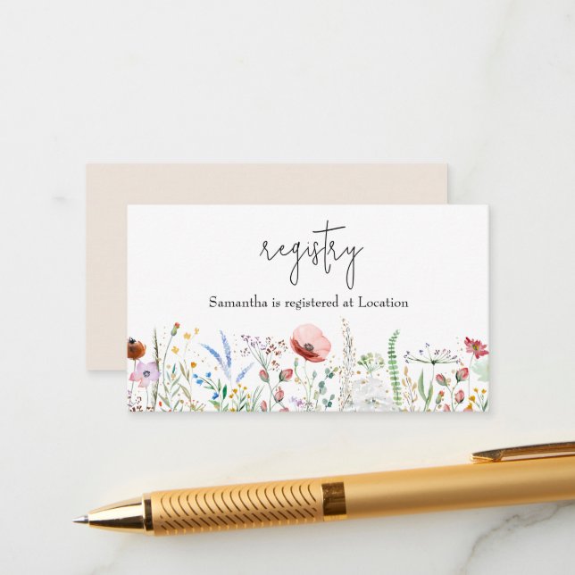 Wildblume Baby Shower Registry Begleitkarte (Vorderseite/Rückseite Beispiel)