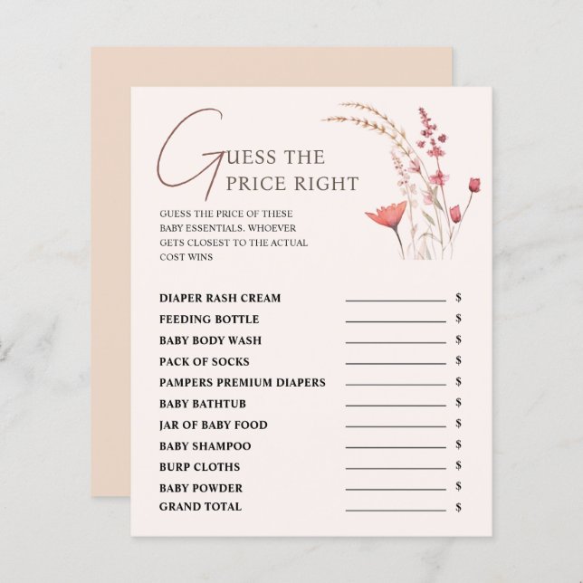 Wildblume Baby Shower schätzt das preisgünstige Sp (Vorne/Hinten)