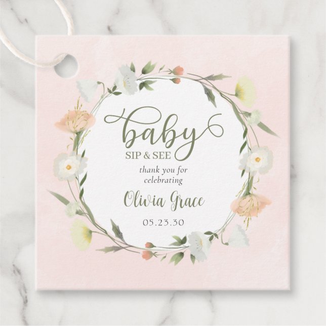 Wildblume Baby Sip und sehen Sie Vielen Dank Geschenkanhänger (Vorderseite)