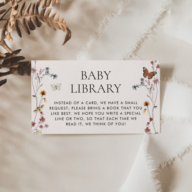 Wildblume Babybibliothek, Bücher für Babybetten Begleitkarte (Wildflower Baby Shower Baby Library Card Enclosure)