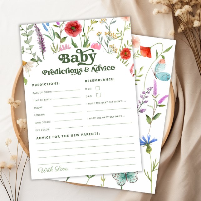 Wildblume Babyduschberatung und Vorhersagekarte Einladung (Wildflower Baby Shower Advice And Predictions Card)
