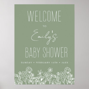 Wildblume Babydusche Begrüßungsanzeige Grün Poster