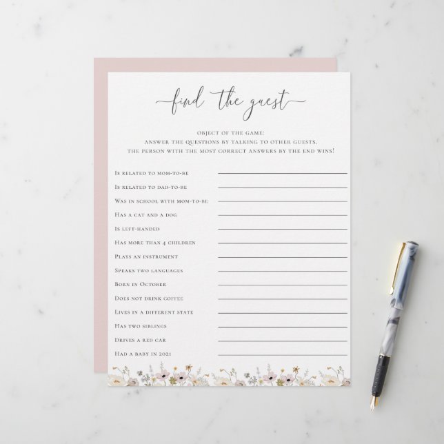 Wildblume Babydusche finden Game (Vorderseite/Rückseite Beispiel)