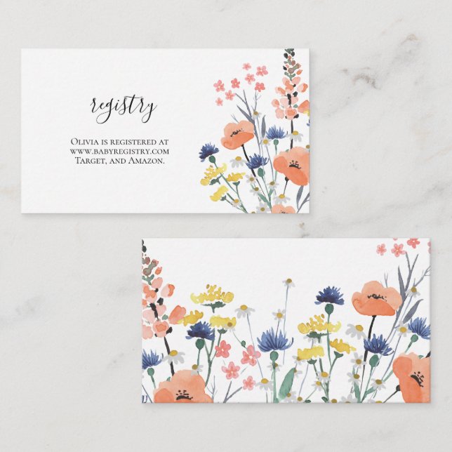 Wildblume Babydusche Geschenkgutscheine Eintrittsw Begleitkarte (Vorne/Hinten)