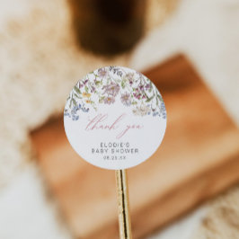 Wildblume Babydusche Rundaufkleber Blumenrosa Runder Aufkleber