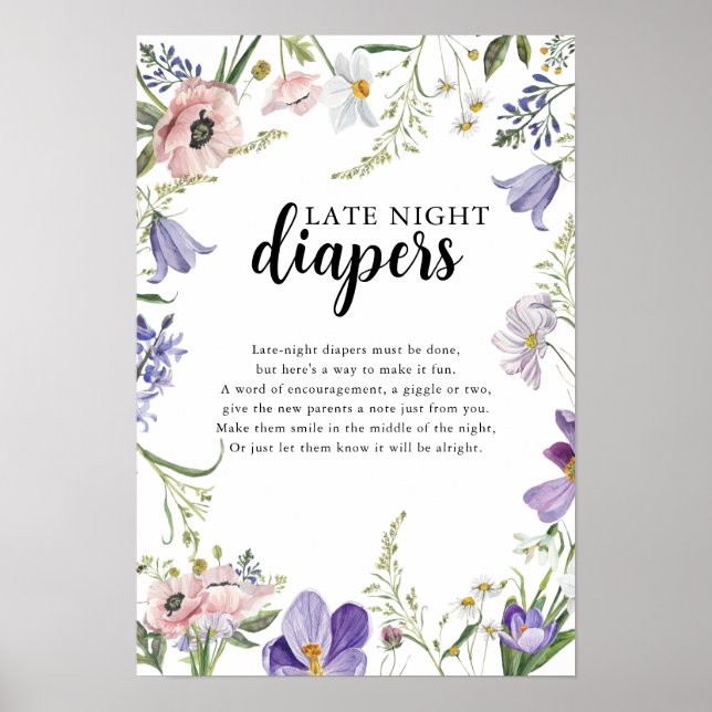 Wildblume Babydusche Spätnächtetaucher Unterschrif Poster (Vorne)