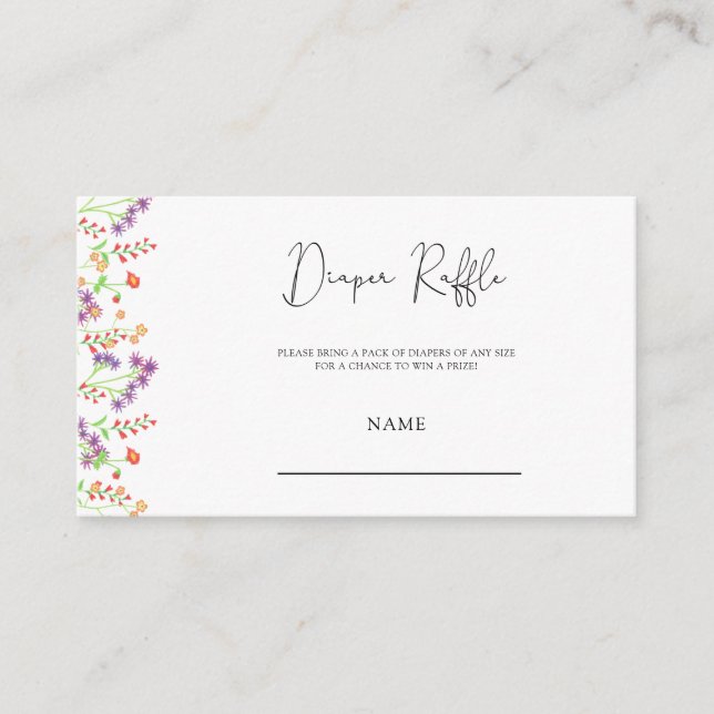 Wildblume Babydusche-Windel-Gewinnspiel Begleitkarte (Vorderseite)