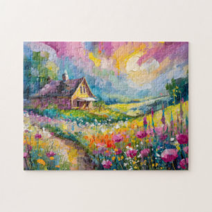 Wildblume Bauernhof Landschaft Moderne Abstrakte K Puzzle