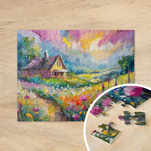 Wildblume Bauernhof Landschaft Moderne Abstrakte K Puzzle