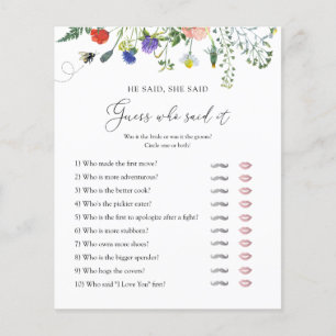 Wildblume Bebe Brautparty Spiel sagte er sagte sie