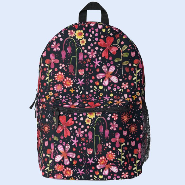 Wildblume Bedruckter Rucksack (Wildflower watercolor dark floral backpack)