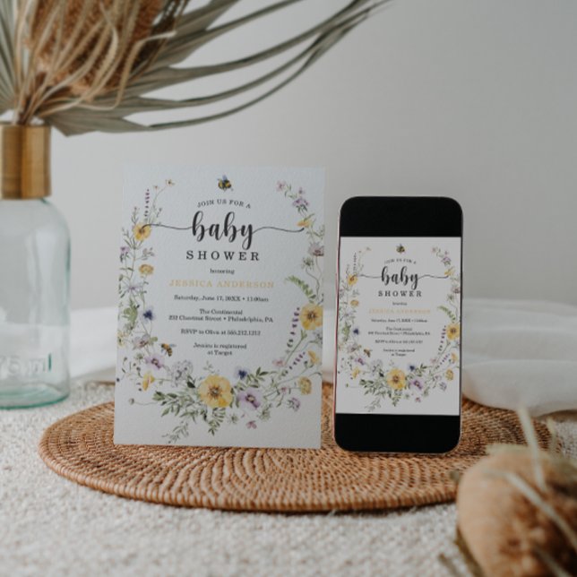 Wildblume Bee Baby Shower Einladungskarte Einladung (Von Creator hochgeladen)