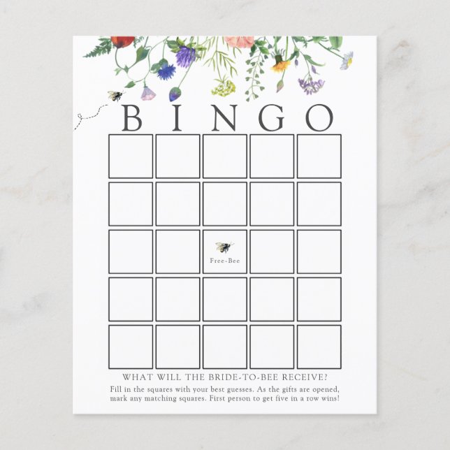 Wildblume Bee Bridal Bingo Game Card (Vorderseite)
