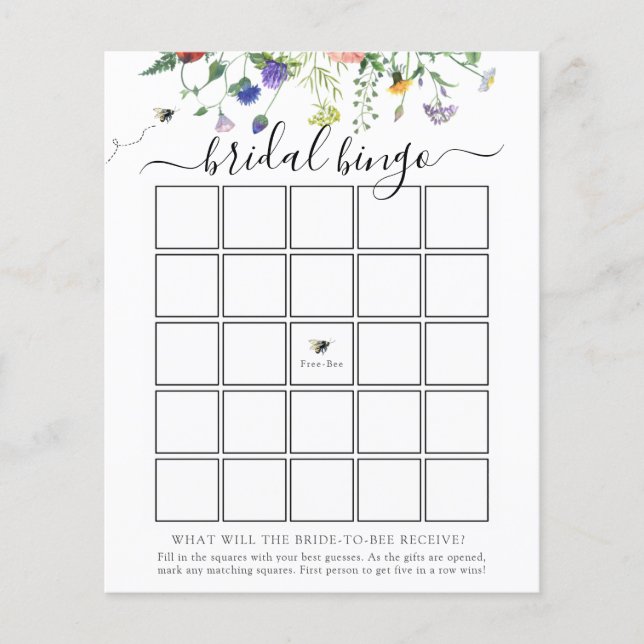 Wildblume Bee Bridal Bingo Game Card (Vorderseite)