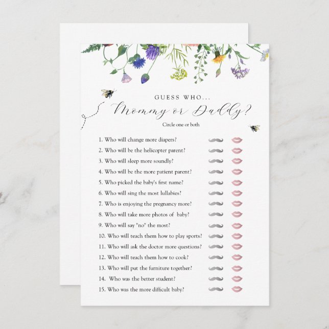 Wildblume Bee rät, wer Baby Duschkarte hat Einladung (Vorne/Hinten)