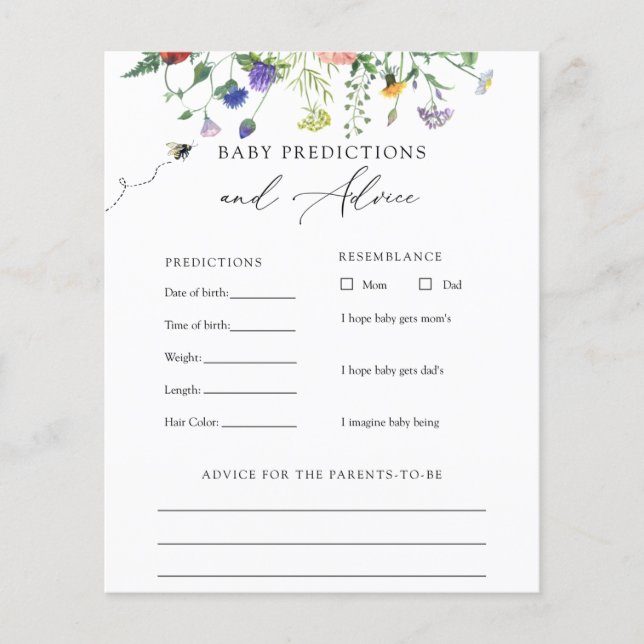 Wildblume Bees Baby Advice and Predictions Card (Vorderseite)