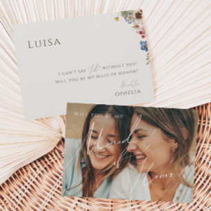 Wildblume   Beige Trauzeugin-Karte des verblassten Einladung