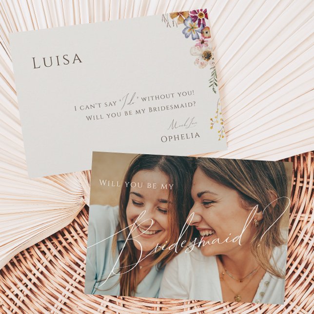 Wildblume Beige Verblendete Foto Bridesmaid-Karte Einladung (Von Creator hochgeladen)