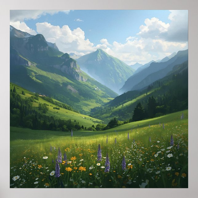 Wildblume Berglandschaft - lebendige Naturlandscha Poster (Vorne)