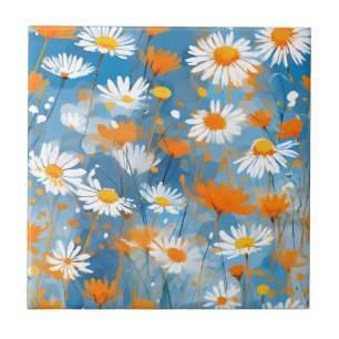 Wildblume-Bewegung in weichem blauem Wash Fliese