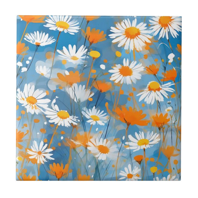 Wildblume-Bewegung in weichem blauem Wash Fliese (Vorderseite)