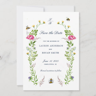 Wildblume & Bienen Hochzeit Sichern Sie das Datum Einladung