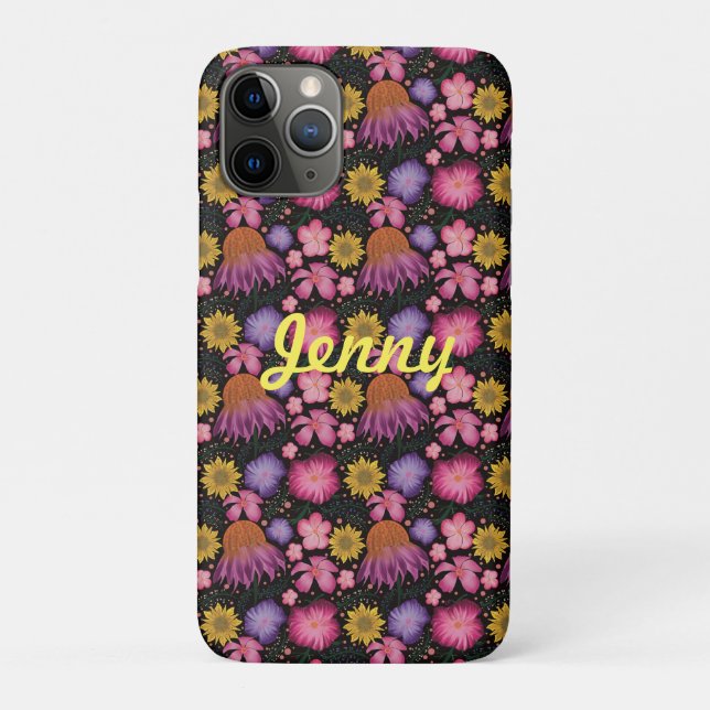 Wildblume Black Floral Personalisiert Case-Mate iPhone Hülle (Rückseite)