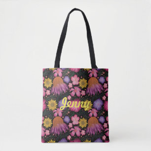 Wildblume Black Floral Personalisiert Totbeutel