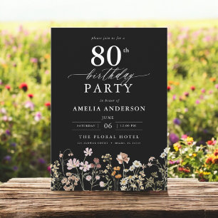 Wildblume Black Garden Floral 80. Geburtstag Einladung