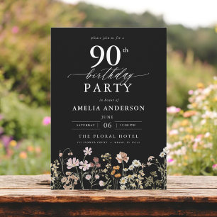 Wildblume Black Garden Floral 90. Geburtstag Einladung