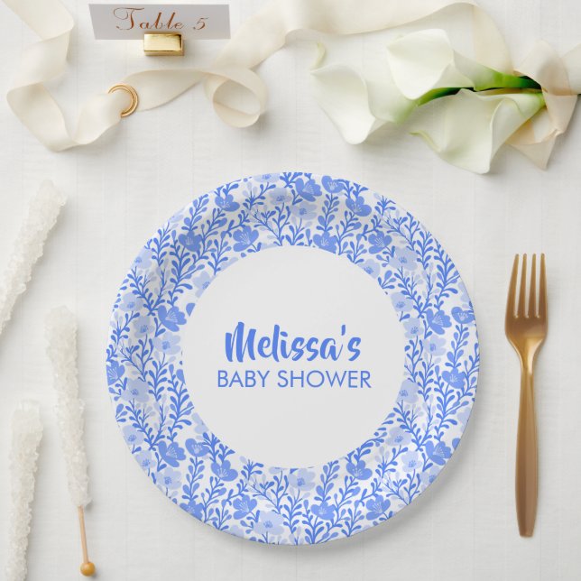Wildblume bläst Blumendusche Custom Blue Pappteller (Hochzeit)
