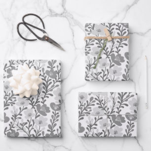 Wildblume bläst schlichtes Grau Minimalistisch Chi Geschenkpapier Set