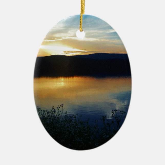 Wildblume, Blauer Sonnenuntergang Keramikornament (Vorne)