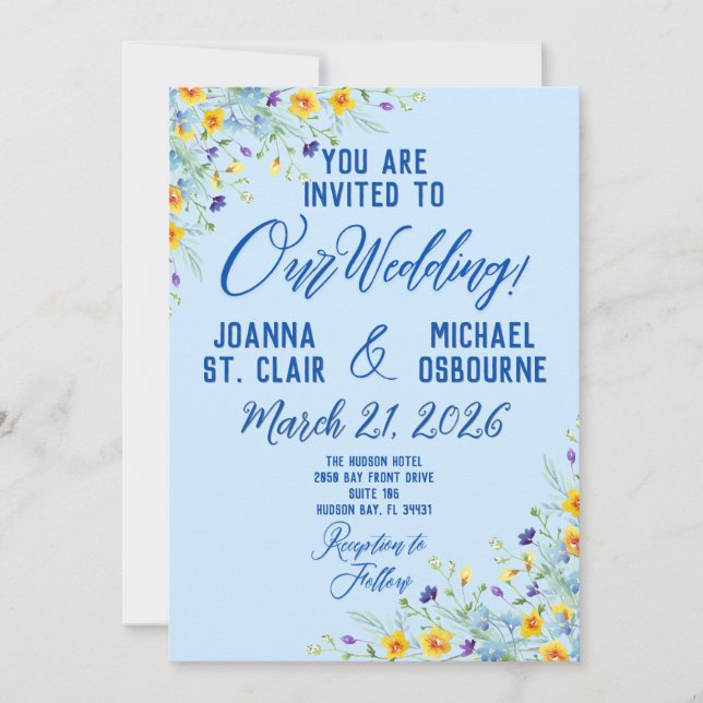 Wildblume Bliss Beautiful Floral auf Blue Einladung (Vorderseite)