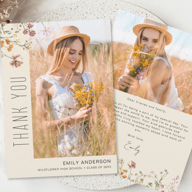 Wildblume Bloom Abschluss Foto Vielen Dank Einladung (Von Creator hochgeladen)