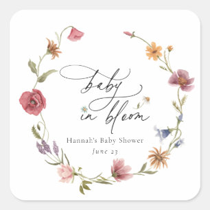 Wildblume Bloom Baby Dusche Quadratischer Aufkleber