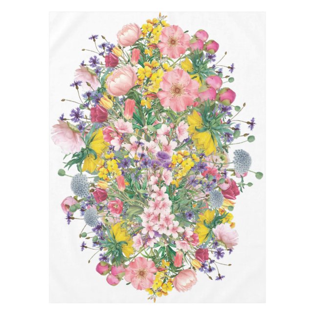 Wildblume Bloom Center Botanischer Stil Tischdecke (Vorderseite)