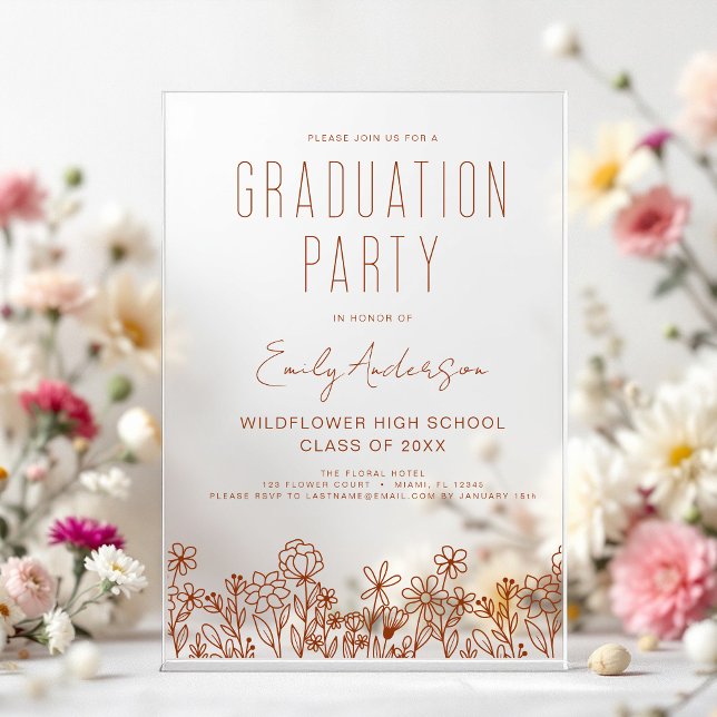 Wildblume Bloom Graduation Party Boho Acryleinladungen (Von Creator hochgeladen)