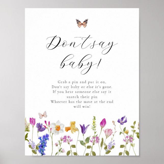 Wildblume Bloom Say Baby Game Sign Poster (Vorne)