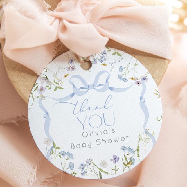 Wildblume Blue Bow Baby Dusche danke Geschenkanhänger (Von Creator hochgeladen)