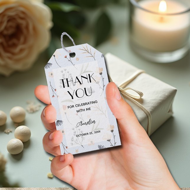 Wildblume Blue Boy Baby Dusche Vielen Dank für Ihr Geschenkanhänger (Wildflowers on blue boy baby shower thank you favor tags)