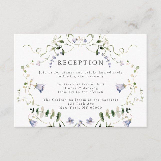 Wildblume Blue Watercolor Hochzeitsempfang Begleitkarte (Vorderseite)