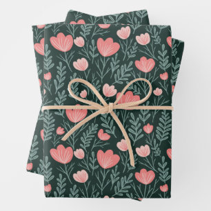 Wildblume blüht schlichtes Rosa Grün Sweet Chic Geschenkpapier Set