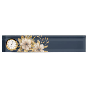 Wildblume, Blumen-Schreibtisch-Schild in Blau Namensplakette