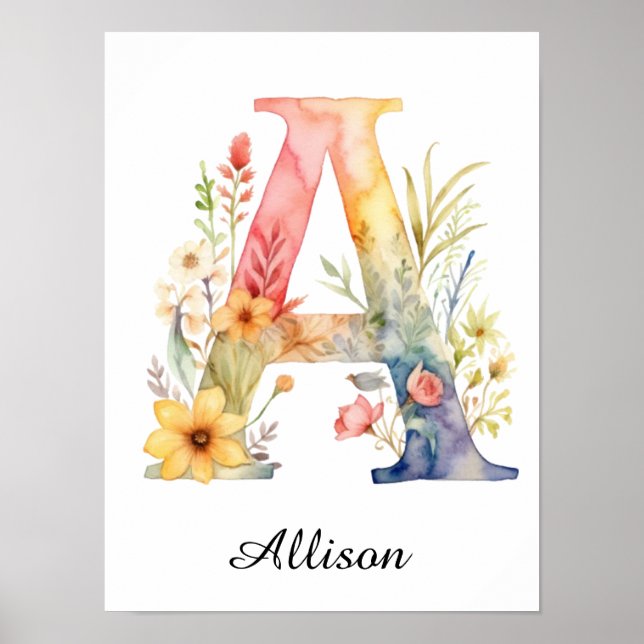 Wildblume Blumenanfang Buchstabe A drucken Poster (Vorne)