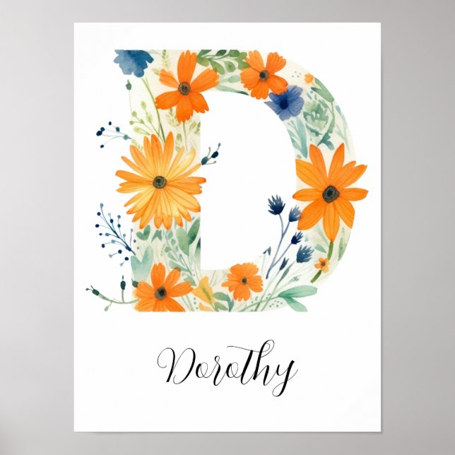 Wildblume Blumenanfang Buchstabe D drucken Poster (Vorne)